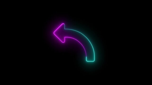 Glowing neon arrow point left side on a black background. Two color arrow icon animation. Abstract direction neon arrow sign icon animation.