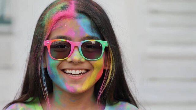 Girl smiling with colored powder