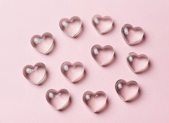 Obraz premium Clear Glass Hearts on Pink Background