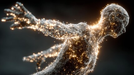 Dynamic digital human form with glowing connections, perfect for innovative tech brands and futuristic concepts needing a modern, visually stunning impact