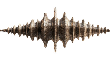 Abstract sound wave visualization with metallic texture representing audio frequency and digital data on a transparent background