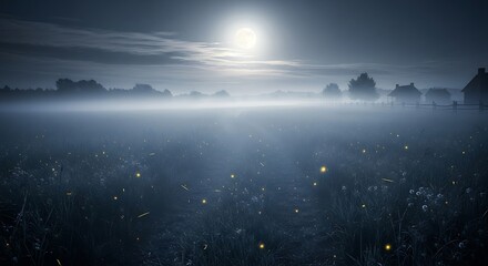 Naklejka premium Mystical Nightscape - A Serene Landscape Under the Moonlight.
