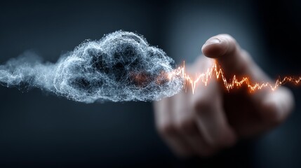 Dynamic digital cloud with energetic signal, ideal for tech advancements or data solutions, conveying innovation and connectivity in the modern world