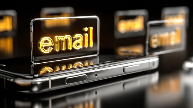 Glowing 'email' notifications emerge from a sleek smartphone screen, symbolizing digital communication and modern connectivity. - Powered by Adobe