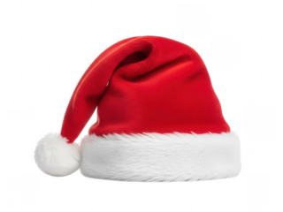 Red santa hat with white trim isolated on transparent background