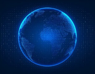 Glowing digital representation of Earth surrounded by binary code