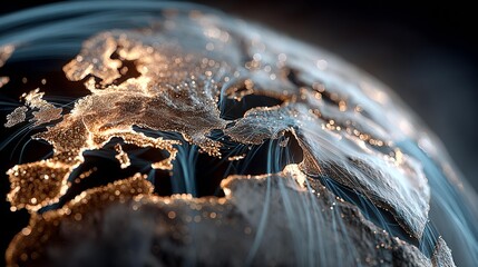 Global network of glowing light trails connecting continents, illustrating digital connectivity and modern data flow across the planet.