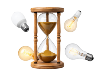 Minimal Futuristic Time & Ideas Collage with Glass Bulbs PNG