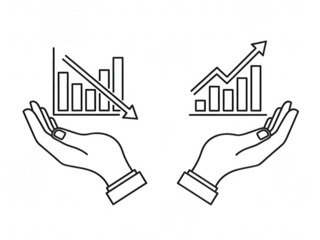 Two hands holding business growth charts isolated on transparent background