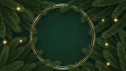 イルミネーションライトと松の枝で飾られたダークな飾り枠