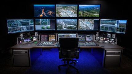 Control tower console displaying digital information and data