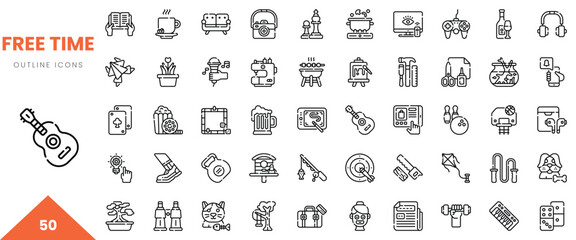 Collection of minimalist outline icons representing various leisure activities and hobbies.