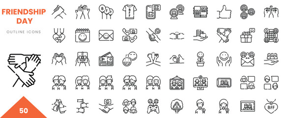 A collection of friendship-themed icons showcasing love, connection, and celebration.