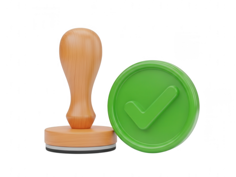 Wooden handle green checkmark stamp isolated on transparent background - Powered by Adobe