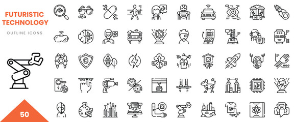 Collection of outline icons representing innovative futuristic technology concepts.