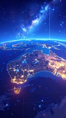 Earth from space highlighting Australia with luminous city lights