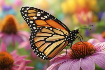 Obraz premium Monarch butterfly on a purple flower with detailed wings