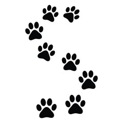 Charming trail of black animal paw prints marching across clean white background