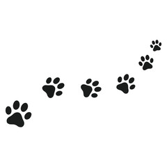 Charming trail of black pet paw prints walking across a clean white background © Ibnu Gazali