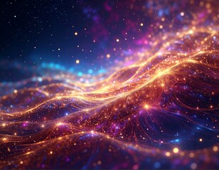 Flowing, vibrant lights create waves of energy across a dark, starry cosmos