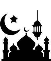 Islamic mosque silhouette with moon star and lantern design vector
