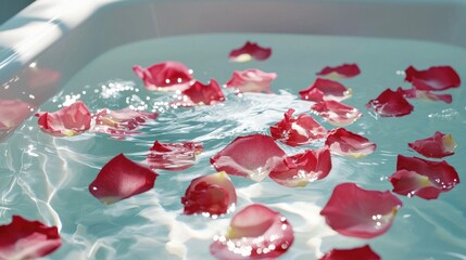Bathtub with floating rose petals