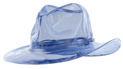 Glass cowboy hat made from flowing water creating a transparent concept on an alpha background