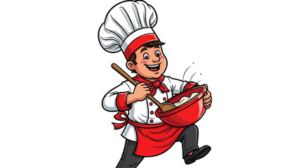 Enthusiastic baker mixing batter with joy, perfect for baking promotions, culinary arts projects, restaurant designs, and food-related marketing materials