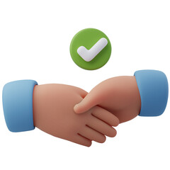 3D Handshake Icon with Checkmark for Agreement