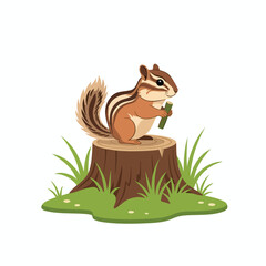 Cartoon Chipmunk on Tree Stump