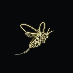 Golden Bee Silhouette Flying on Black Background