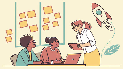 business people working, with office supplies around