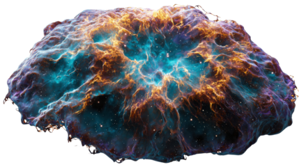 Cosmic nebula forming new stars and galaxies in universe, radiating vibrant light on transparent space background