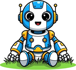 cheerful ai buddy sits, radiating warmth and technological delight