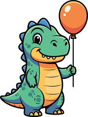 happy little dinosaur brings a joyful orange balloon surprise for you