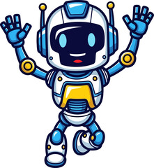 our charming digital assistant extends a cheerful, enthusiastic, futuristic hello