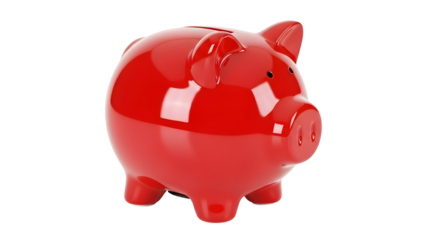 Stunning glossy red piggy bank isolated on black background for finance and savings concepts