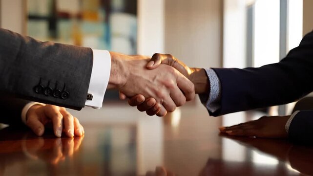 dynamic business handshake sequence in a modern conference room symbolizing collaboration