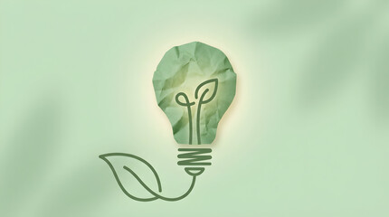 Eco-Friendly Lightbulb Innovation with Green Leaf Design, Minimalist Graphic Illustration, Sustainability Concept, Creative Environmental Art
