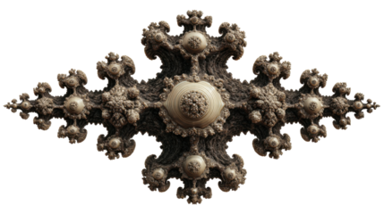 Ornate abstract fractal generating complex organic form with intricate geometric structure on transparent background