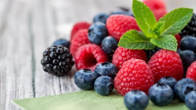 Fresh Berry Medley - A Vibrant Mix of Raspberries, Blueberries, and Blackberries.