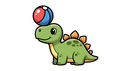 playful dinosaur balances beach ball, mastering a fun circus trick