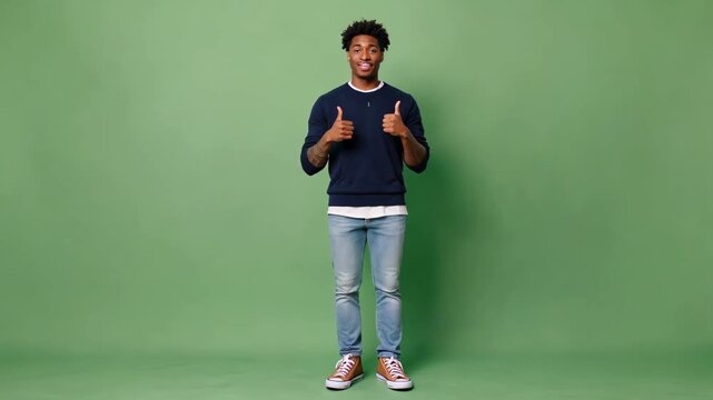 Green screen man gives thumbs up action material