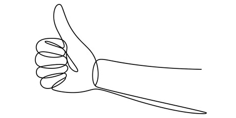Continuous one line drawing of a hand showing a thumbs-up gesture, symbolizing approval, success, agreement, or a positive feedback Vector, illustration