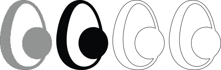 Headphones icon set collection with various styles including dotted, solid black, solid white, and outline on a checkered pattern