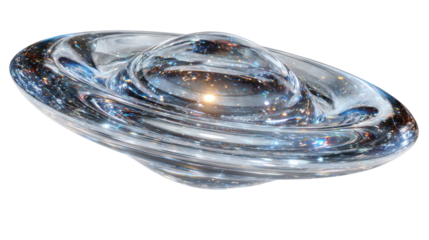 Universe space expanding inside liquid glass abstract shape illustrating gravitational lensing concept