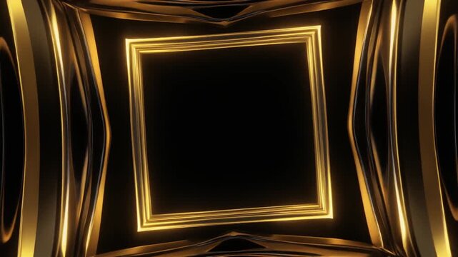 Gold Square Frame Rotating on Polished Black Background