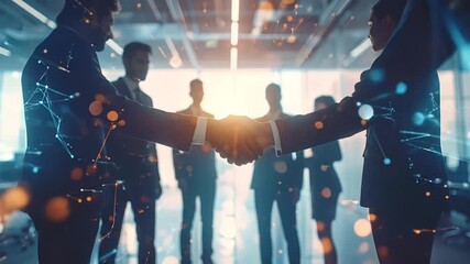 Business handshake with digital overlay, teamwork concept. - Powered by Adobe