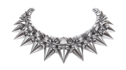 Silver spiked choker necklace showcasing metal studs and sharp cones, representing alternative fashion and punk rock style on transparent background