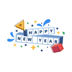 Festive Blocks Happy New Year Celebration